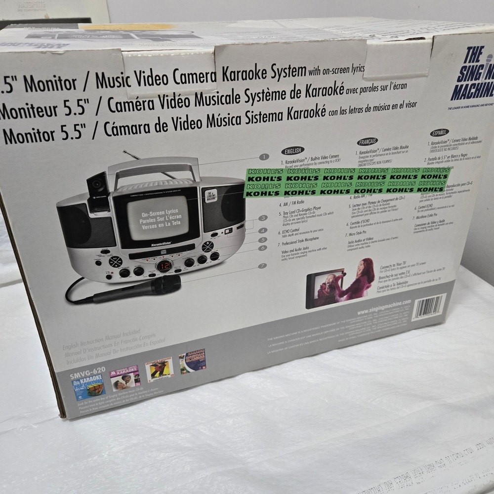 Singing Machine SMVG-620 Karaoke System 5.5 Monitor Camera CDG AM/FM Silver